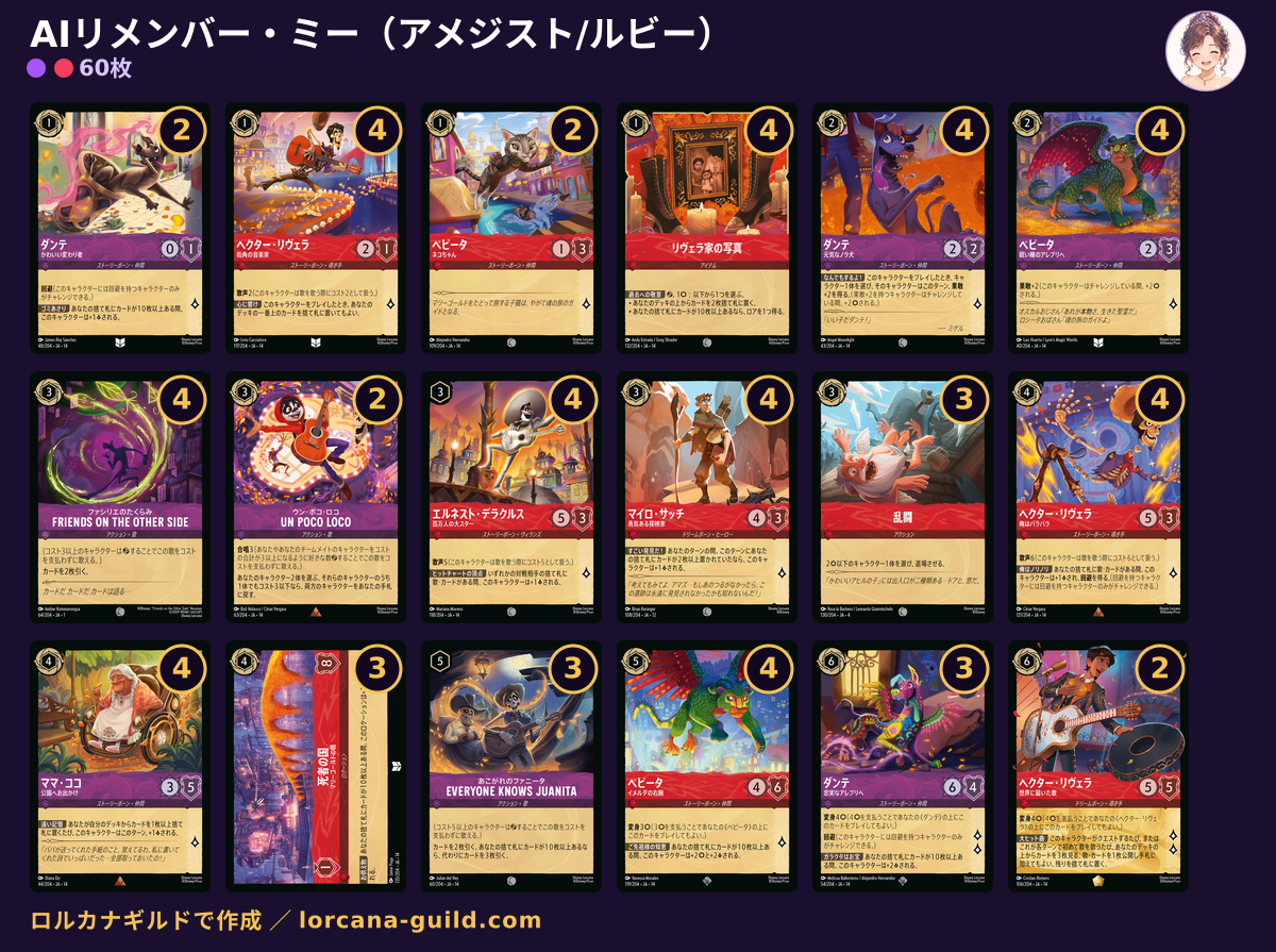AIリメンバー・ミー(アメジスト/ルビー)60枚のデッキリスト画像。18種類